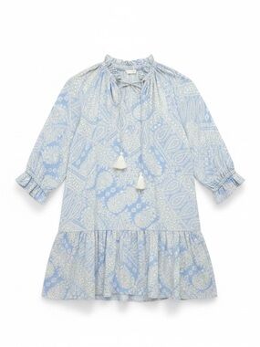 Lush Blue Paisley Tiered Babydoll Peasant Dress Blue Size Small